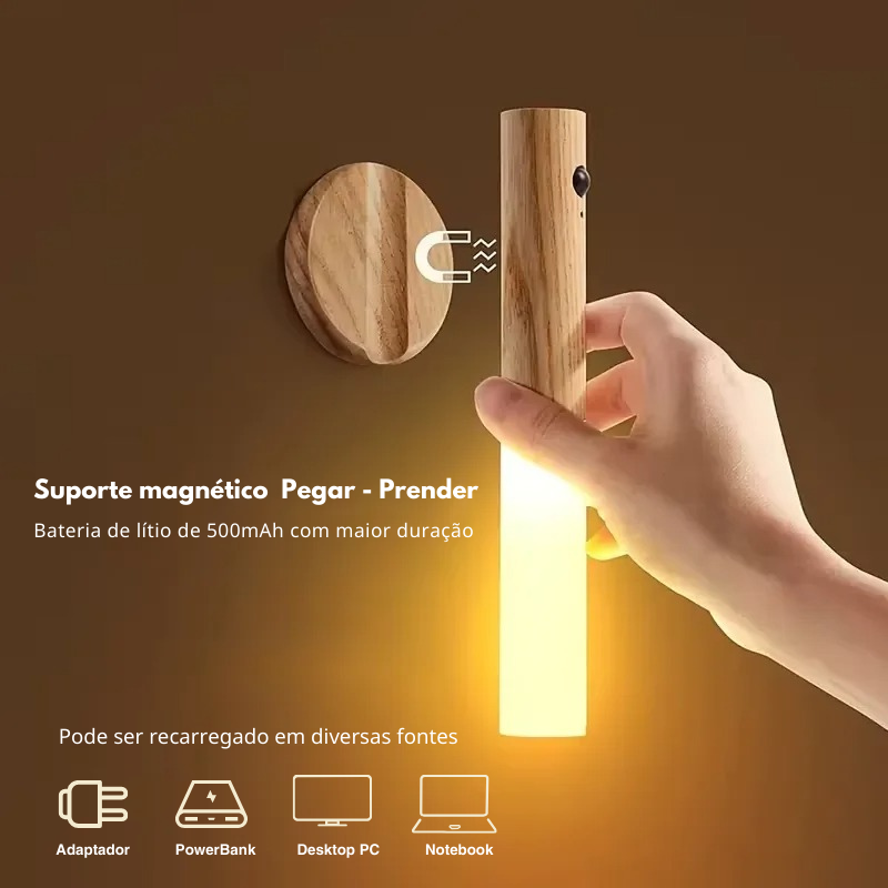 Luz Noturna com Sensor de Movimento | Ajuste de Cor | Recarregável | Portátil