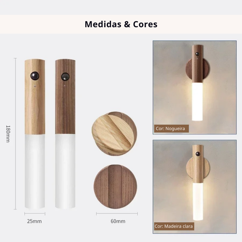 Luz Noturna com Sensor de Movimento | Ajuste de Cor | Recarregável | Portátil