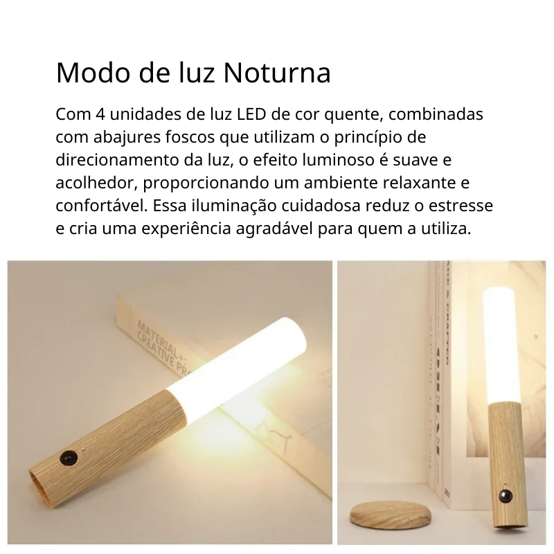 Luz Noturna com Sensor de Movimento | Ajuste de Cor | Recarregável | Portátil