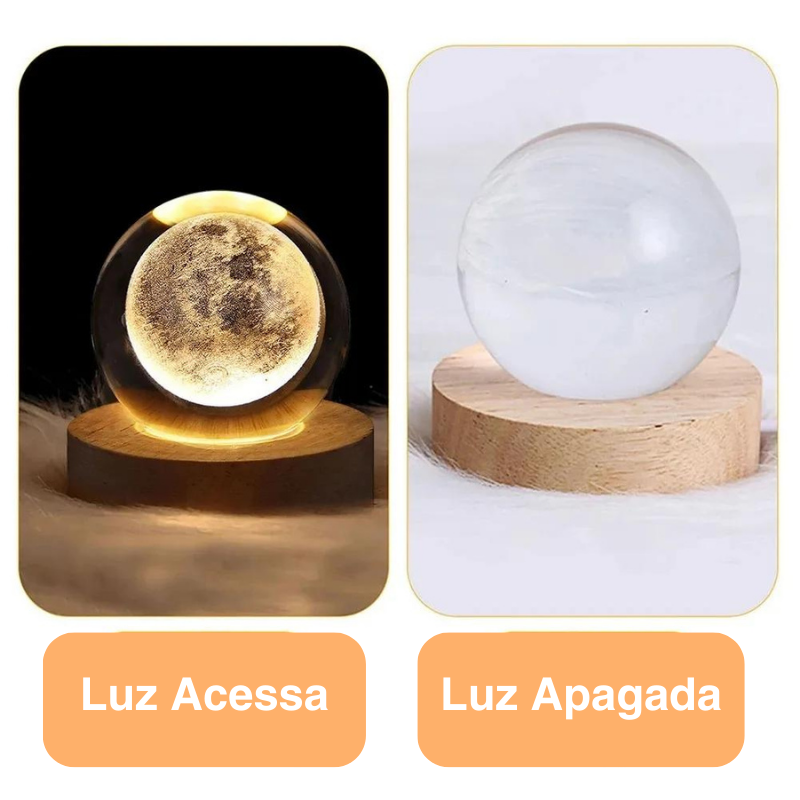 Abajur de Cristal 3D - LightyBall - Galáxia | Lua | Saturno