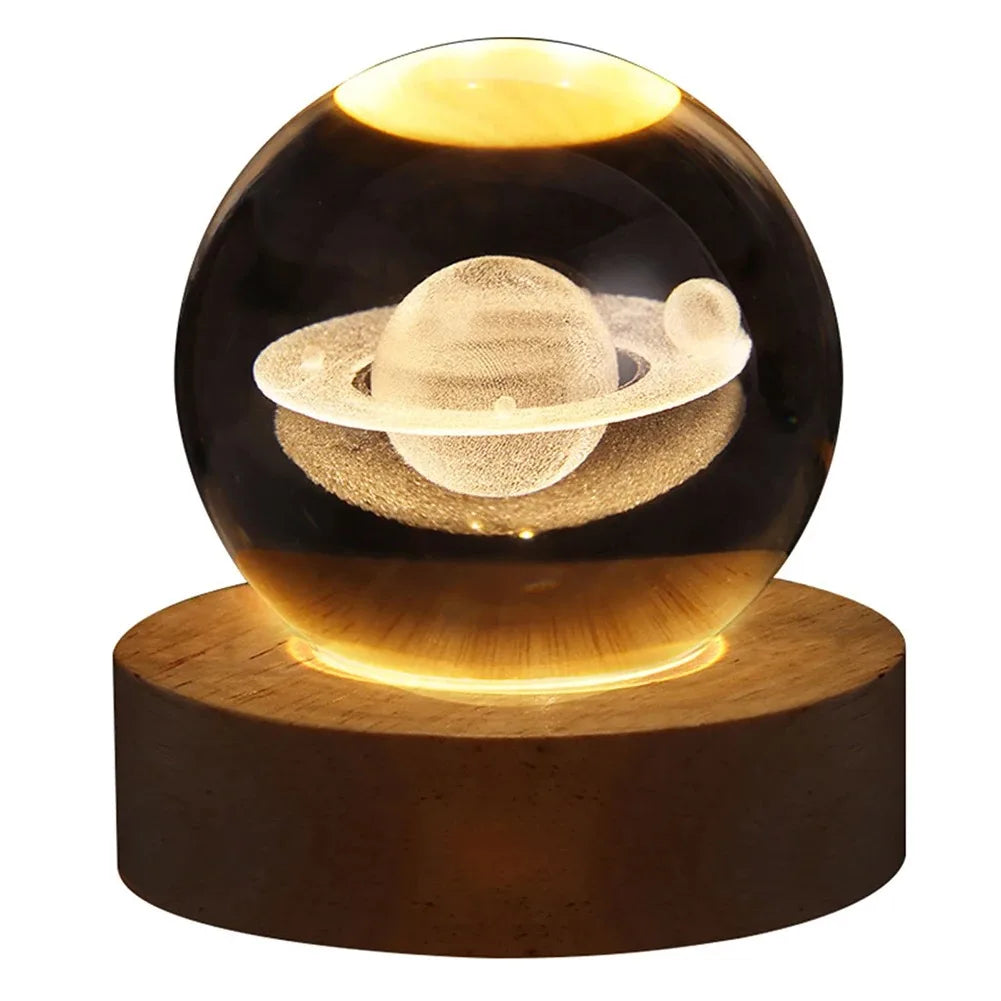 Abajur de Cristal 3D - LightyBall - Galáxia | Lua | Saturno