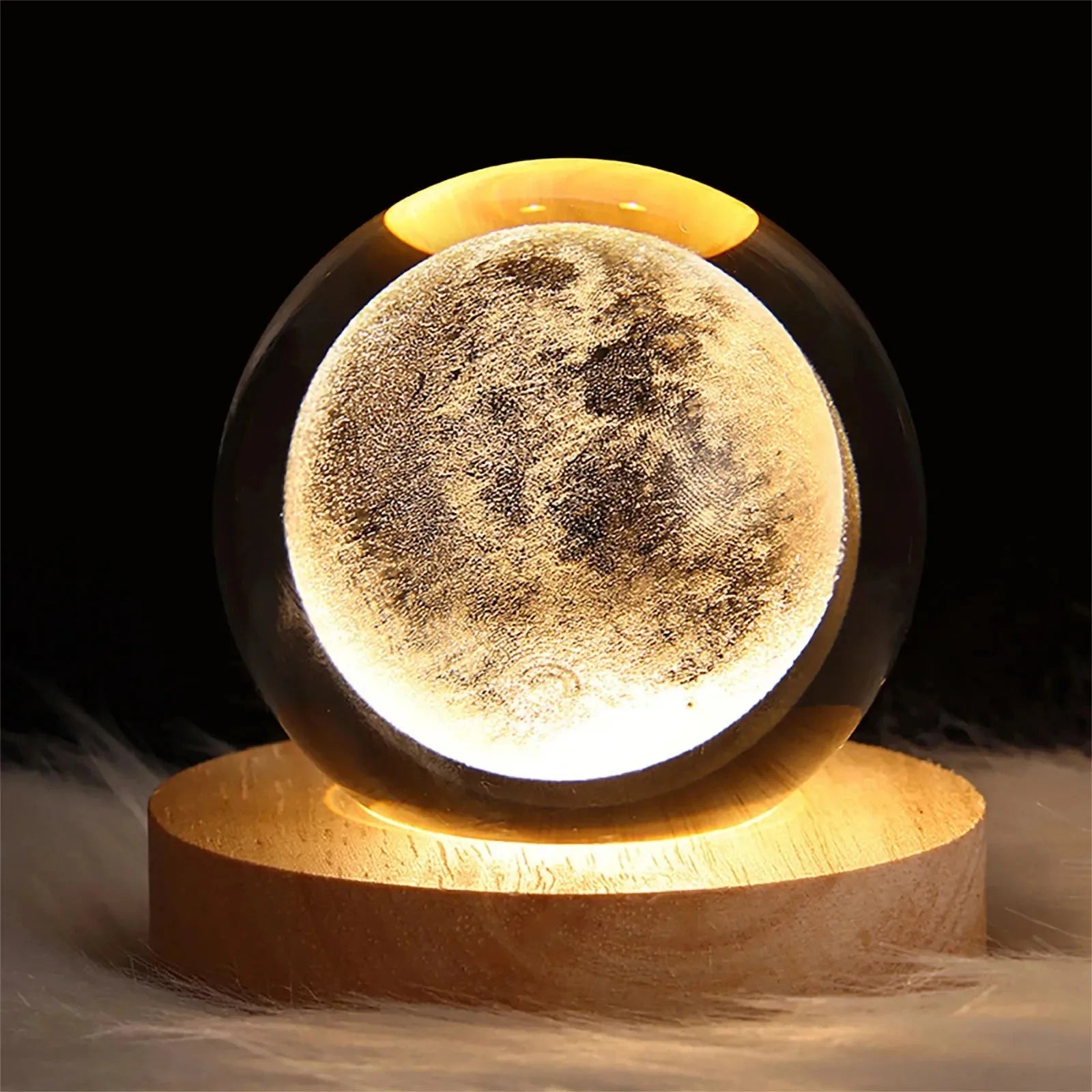 Abajur de Cristal 3D - LightyBall - Galáxia | Lua | Saturno