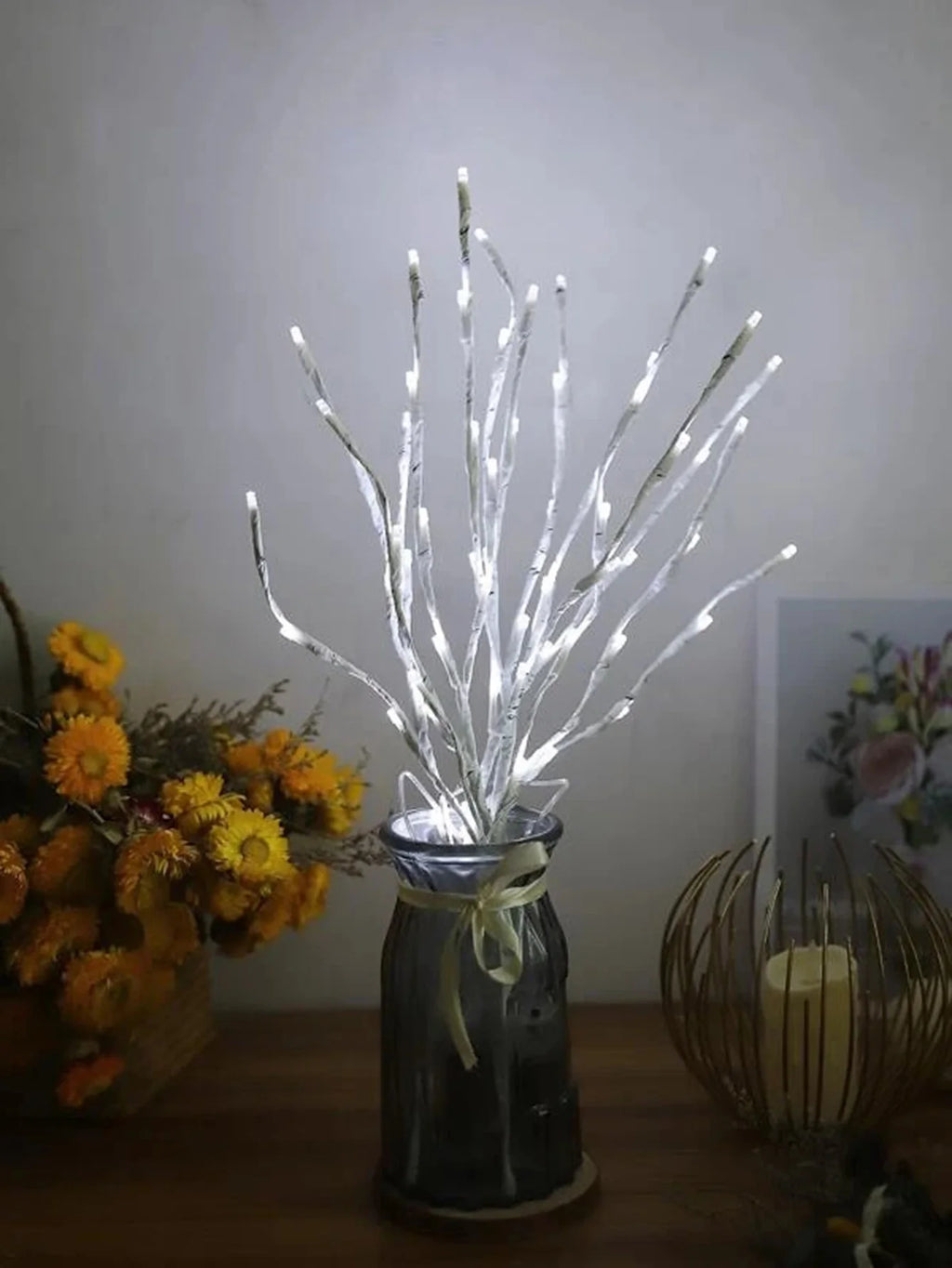 Ramo de Bétula com Luzes LED – Elegância e Brilho para Suas Festas