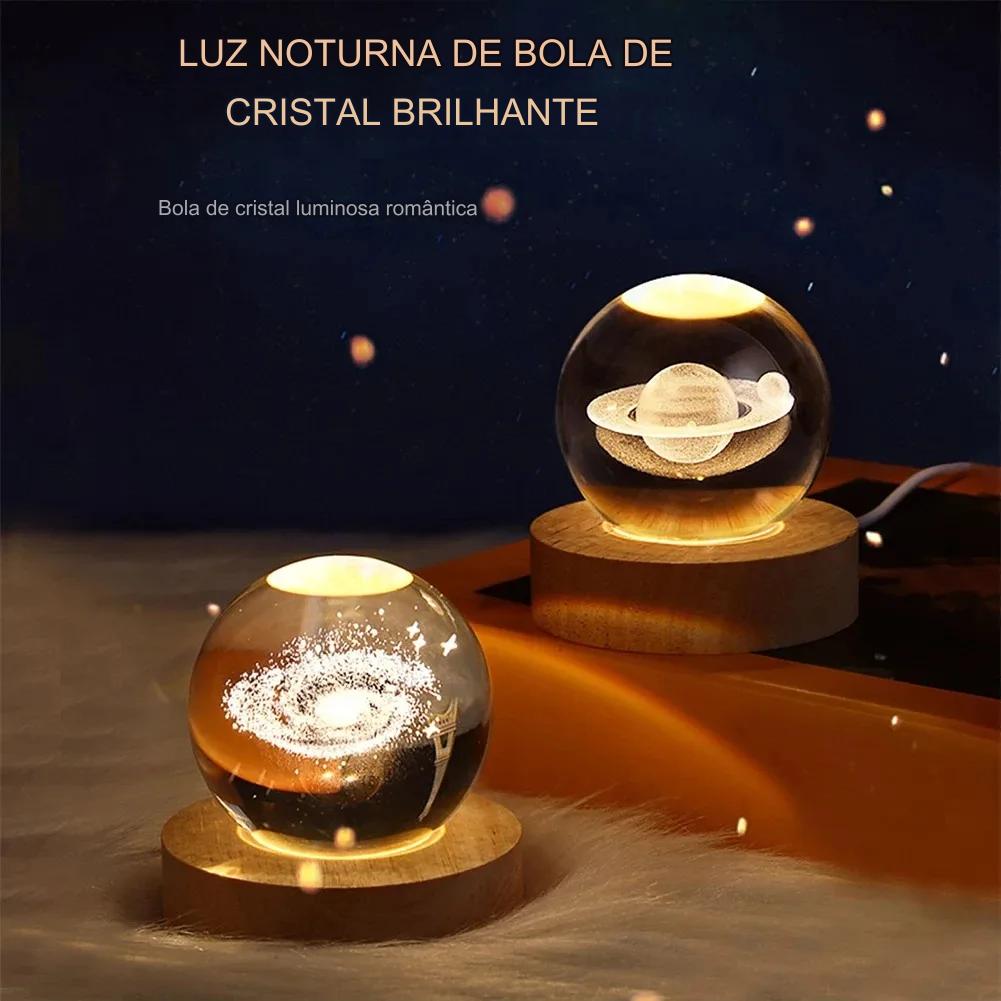 Abajur de Cristal 3D - LightyBall - Galáxia | Lua | Saturno