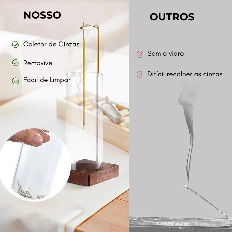 Porta Incenso com Coletor de Cinzas em Vidro - Removível